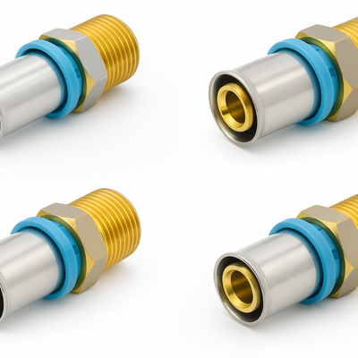 Erfu Raccord droit mâle à sertir multicouche 20 mm x 1/2M – certifié DVGW, multi-profils U/H/TH
