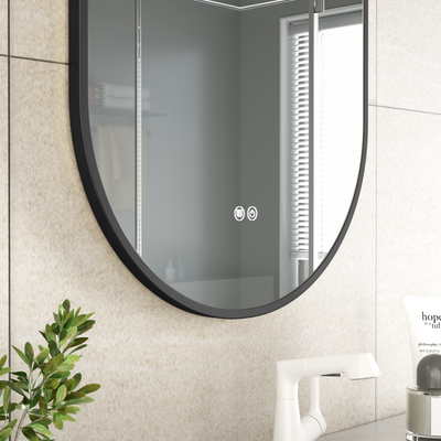 ERFU Ovale Badkamerspiegel 50x100 cm in mat zwart kleur: Luxe, Verwarming en Dimbare LED Verlichting