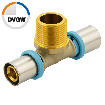 Erfu T-stuk mannelijk – Multilayer perskoppeling 20 MM x 3/4M x 20 MM – DVGW gecertificeerd, multi-profiel U/H/TH