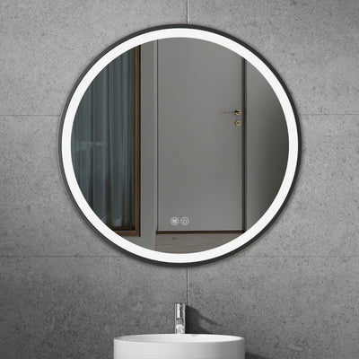 ERFU Ronde Spiegel mat zwart φ80 cm – Dimbaar, Condensvrij en Met Sfeervolle Backlight