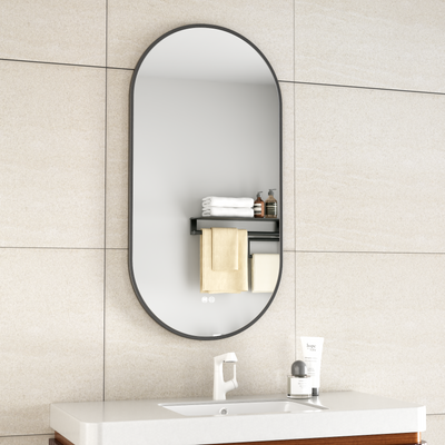 ERFU Ovale Badkamerspiegel 50x100 cm in mat zwart kleur: Luxe, Verwarming en Dimbare LED Verlichting