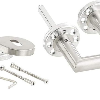 Poignée de porte avec rosace pour portes intérieures | Ressort de verrouillage puissant, butées de support | Acier inoxydable satiné