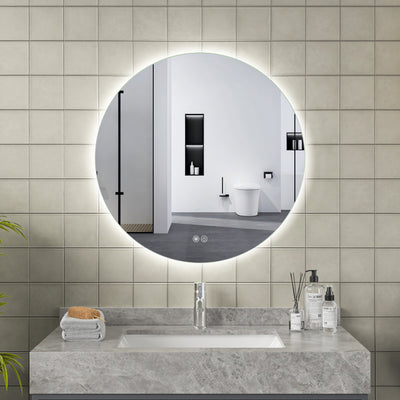 ERFU Miroir de salle de bain Rond φ80 cm – Dimmable, Anti-buée et avec Éclairage Ambiance Backlight