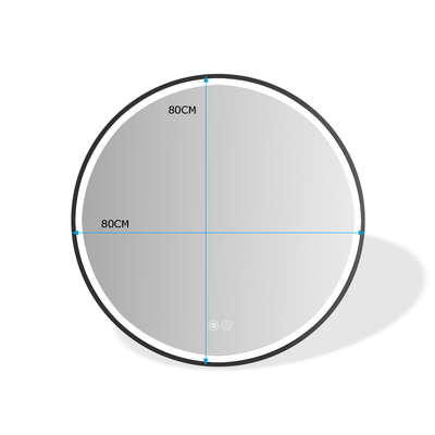 ERFU Ronde Spiegel mat zwart φ80 cm – Dimbaar, Condensvrij en Met Sfeervolle Backlight