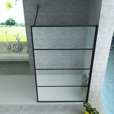 Aloni Walk-In Duschwand Mattschwarz Gitter 100x200cm 8mm