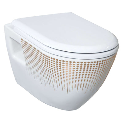Design Hanging Wc With Stainless Steel Spray (Bidet), White With Gold Decoration