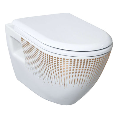 Design Hanging Wc Without Sprayer (Bidet), White With Gold Decoration