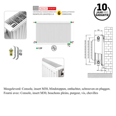 Belrad Integral Radiator With 6 Connectors T22 900x900-2156w