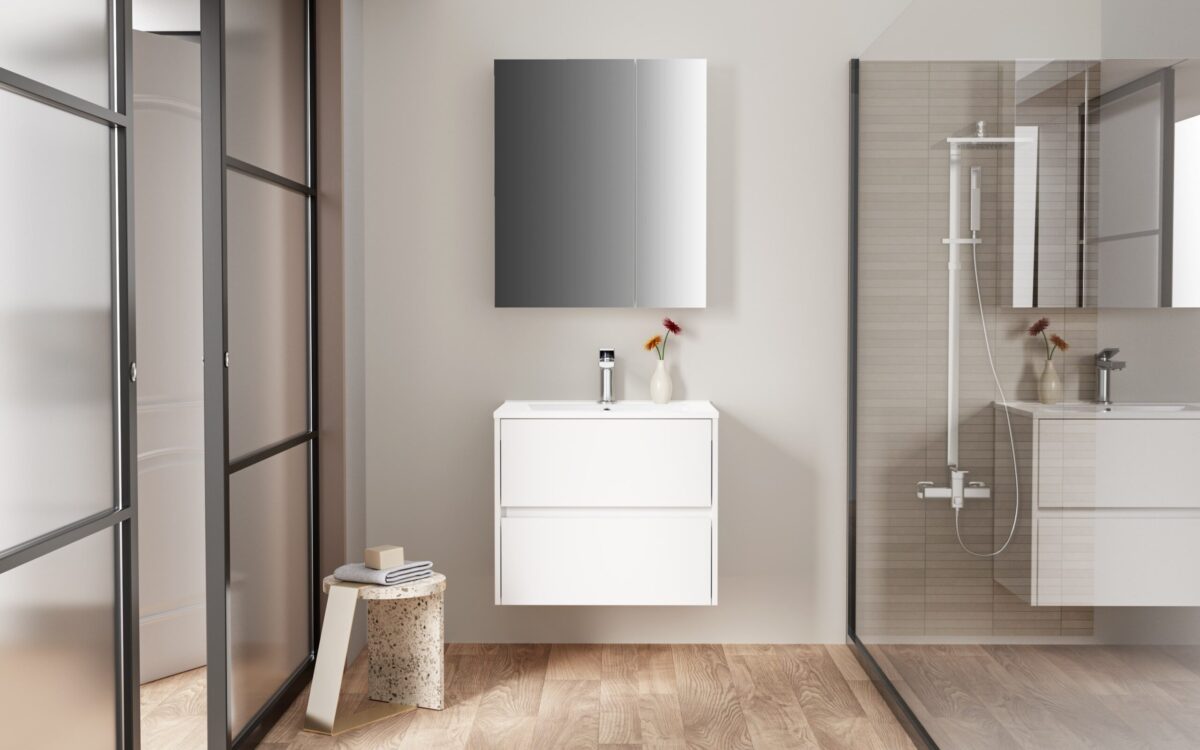 ARMOIRE LAVABO ALONI HAYAT - 2 TIROIRS - SOFTCLOSE - SANS POIGNÉE - 59,5X50X45 CM - BLANC BRILLANT – Image 7