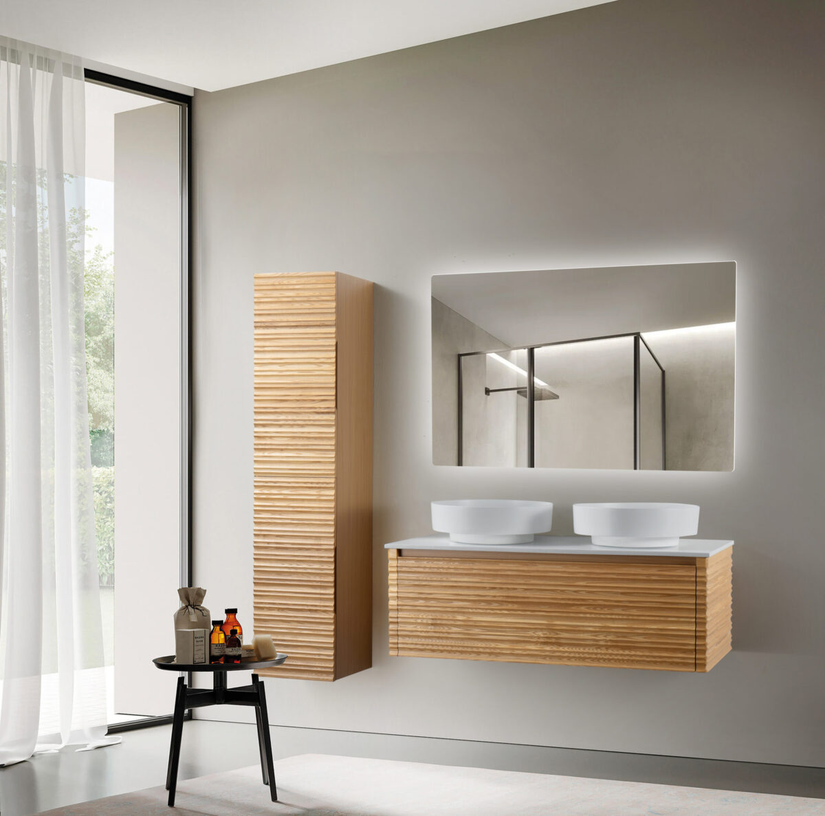 Kamellia Vanity Unit - 1 Drawer - Handleless - Soft Close – 119x40x52 Cm - Light Walnut - Image 12