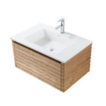 MEUBLE LAVABO KAMELLIA - 1 TIROIR - SANS POIGNÉE - FERMETURE DOUCE – 119X40X52 CM - NOYER CLAIR – Image 26