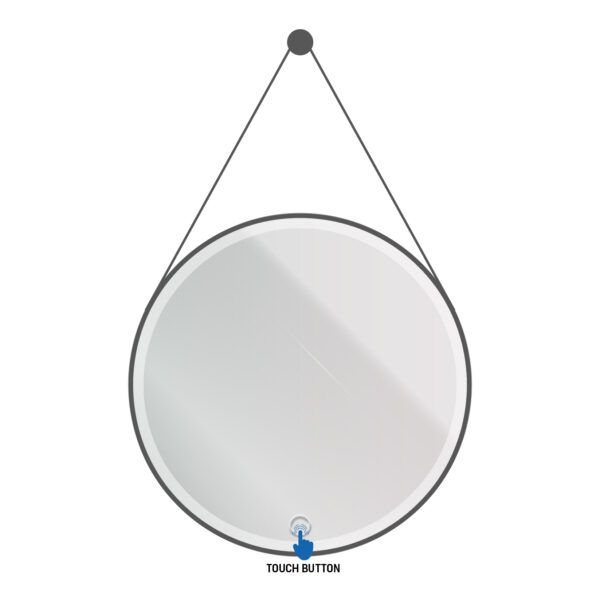 ALONI BELTIA MIRROR - WITH LED LIGHTING - ROUND - WITH FRAME - WITH IMITATION LEATHER STRAP AND HOOK - LED COLOR TEMPERATURE 3500-6500K - 80CM - MATT BLACK