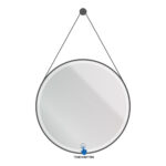 ALONI BELTIA MIRROR - WITH LED LIGHTING - ROUND - WITH FRAME - WITH IMITATION LEATHER STRAP AND HOOK - LED COLOR TEMPERATURE 3500-6500K - 60CM - MATT BLACK