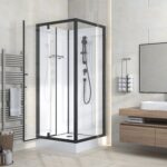 RIMO COMPLETE SHOWER ENCLOSURE WITH SWING DOOR - REVERSIBLE - 90X215X90 CM - MATT BLACK - CLEAR GLASS
