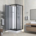 MARANI COMPLETE SHOWER ENCLOSURE WITH SWING DOOR - REVERSIBLE - 90X225X90 CM - MATT BLACK - SMOKED GLASS - Image 2