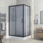 MARANI COMPLETE SHOWER ENCLOSURE WITH SLIDING DOOR - REVERSIBLE - 110X225X80 CM - MATT BLACK - SMOKED GLASS