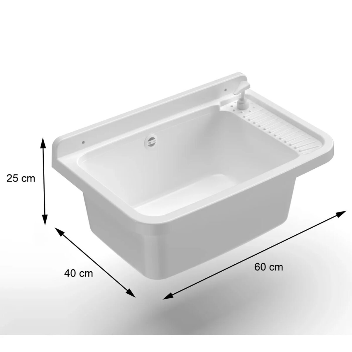 UTILITY SPOELKAST - MET ZEEPDISPENSER, WANDBEVESTIGING, AFVOER EN sifon - KUNSTSTOF (POLYPROPYLEEN) - 25X40X60CM - WIT - Afbeelding 2