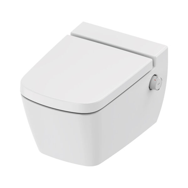TECENEO WALL-HUNG TOILET WITH BIDET - WITH BIDET MIXER TAP - HOT AND COLD WATER - WITH TOILET SEAT - 54 CM - GLOSSY WHITE