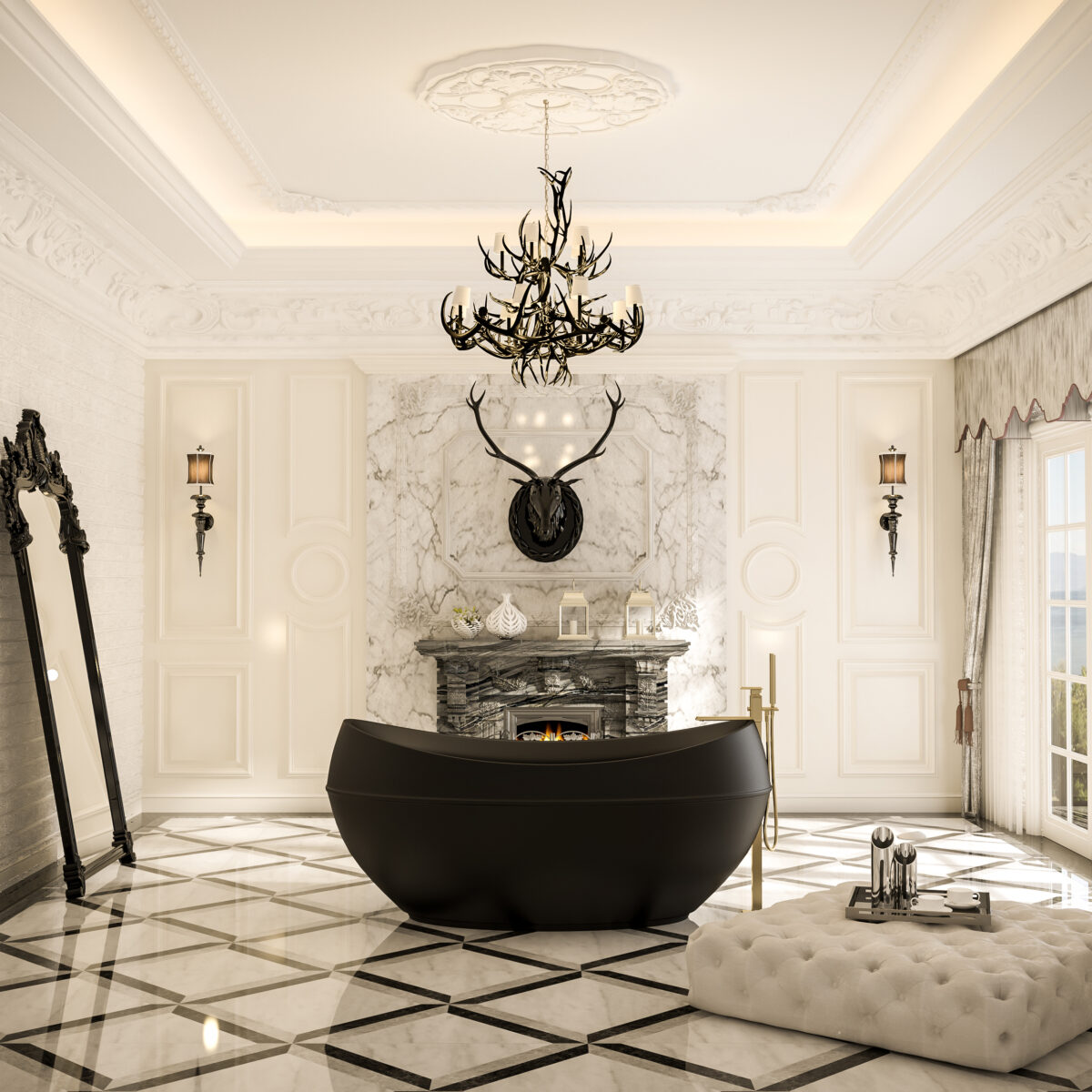 BAIGNOIRE AUTOPORTANTE ADONISM AVEC JETS D'HYDRO MASSAGE (190X96X82CM) - NOIR MAT – Image 2