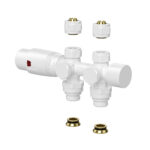 VANNE DE RADIATEUR - DESIGN - THERMOSTATIQUE - RACCORDEMENT MUR ET SOL - 1/2" mâleX16/2 M30 - BLANC BRILLANT – Image 2