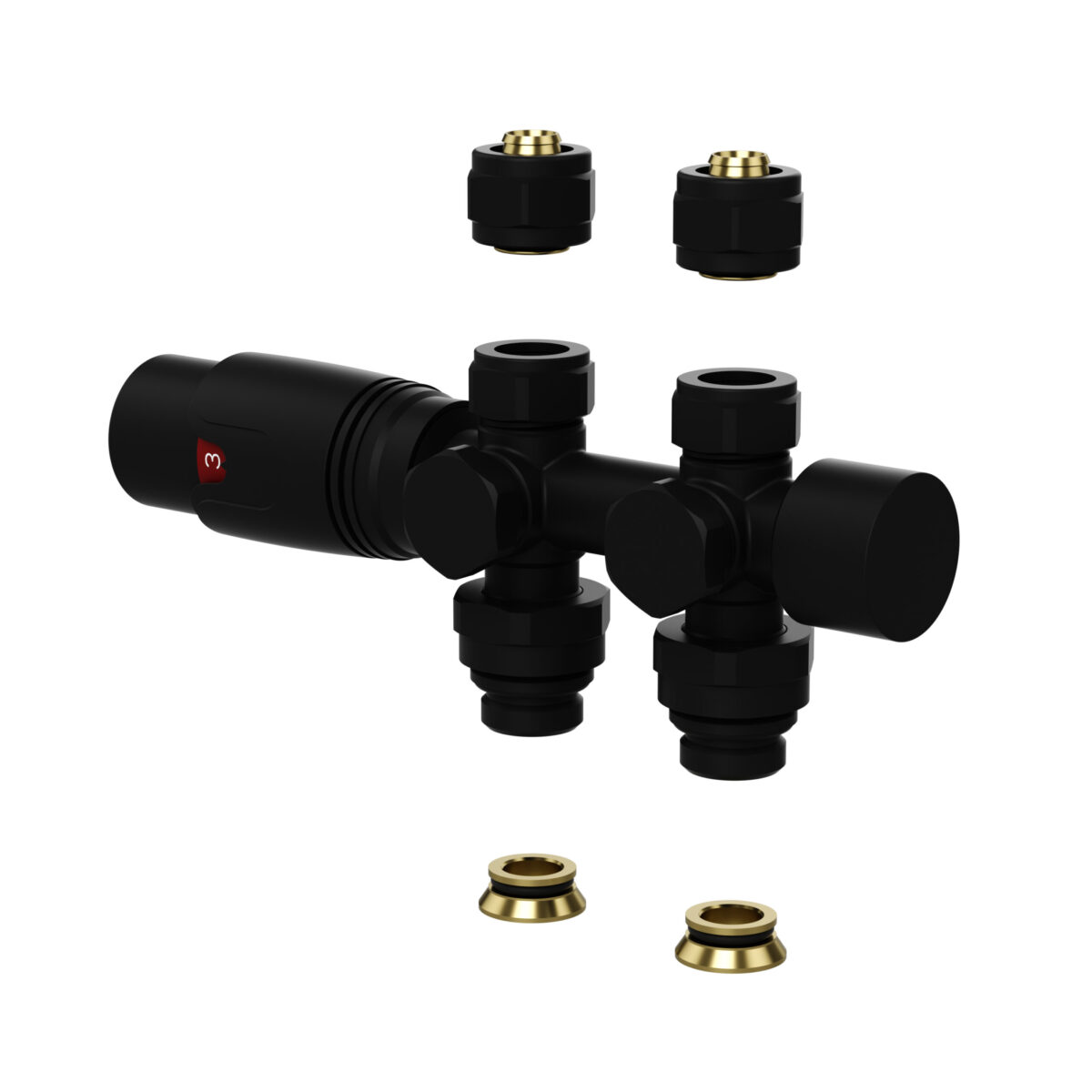 VANNE DE RADIATEUR - DESIGN - THERMOSTATIQUE - RACCORDEMENT MUR ET SOL - 1/2" mâleX16/2 M30 - NOIR MAT – Image 2