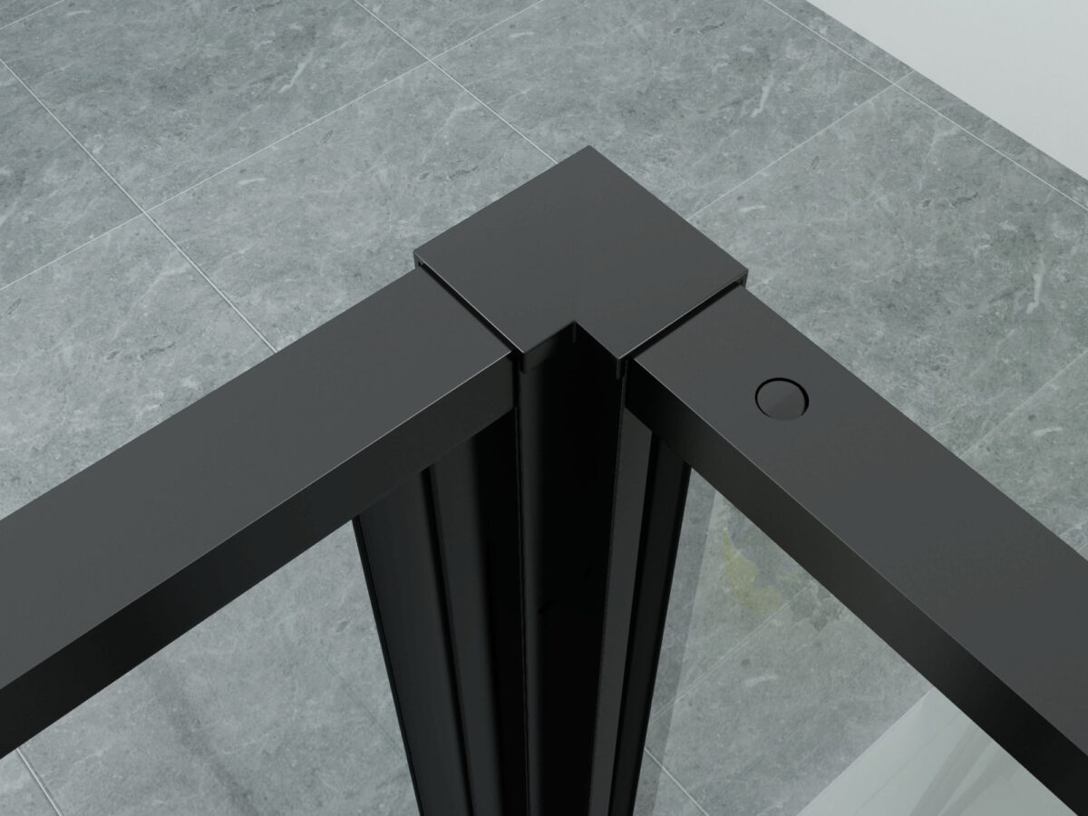 Aloni Shower Cabin With Pivot Door, Fixed Panel And Side Panel - Anti-Lime Treatment - Reversible - 8mm Safety Glass - 90x140x200 Cm - Matte Black - Clear Glass With Black Grid - Image 3