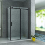 ALONI SHOWER ENCLOSURE WITH SLIDING DOOR AND SIDE PANEL - WITH ANTI-CALCAIRE TREATMENT - REVERSIBLE - 8MM SAFETY GLASS - 80X120X195 CM - MATT BLACK - CLEAR GLASS