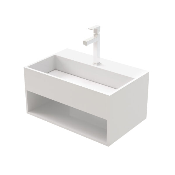 SOLID SURFACE WASHBASIN WITH INVISIBLE DRAIN AND CUT-OUT (50X32,4X25CM) - MATT WHITE