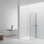 CURVY WALK-IN SHOWER WITH TOWEL RAIL - CURVED - ANTI-LIMESCALE TREATMENT - REVERSIBLE - 8MM SAFETY GLASS - 100X200CM - GUNMETAL - CLEAR GLASS