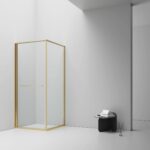 INSLIDE SHOWER ENCLOSURE - INWARD OPENING SLIDING DOOR AND SIDE PANEL - SPACE-SAVING - REVERSIBLE - 6MM SAFETY GLASS - 90X90X200 CM - BRUSHED GOLD - CLEAR GLASS