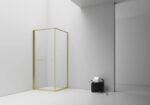 INSLIDE SHOWER ENCLOSURE - INWARD OPENING SLIDING DOOR AND SIDE PANEL - SPACE-SAVING - REVERSIBLE - 6MM SAFETY GLASS - 90X90X200 CM - BRUSHED GOLD - CLEAR GLASS