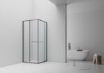 INSLIDE SHOWER ENCLOSURE - INWARD OPENING SLIDING DOOR AND SIDE PANEL - SPACE-SAVING - REVERSIBLE - 6MM SAFETY GLASS - 90X90X200 CM - GUNMETAL - CLEAR GLASS - Image 2