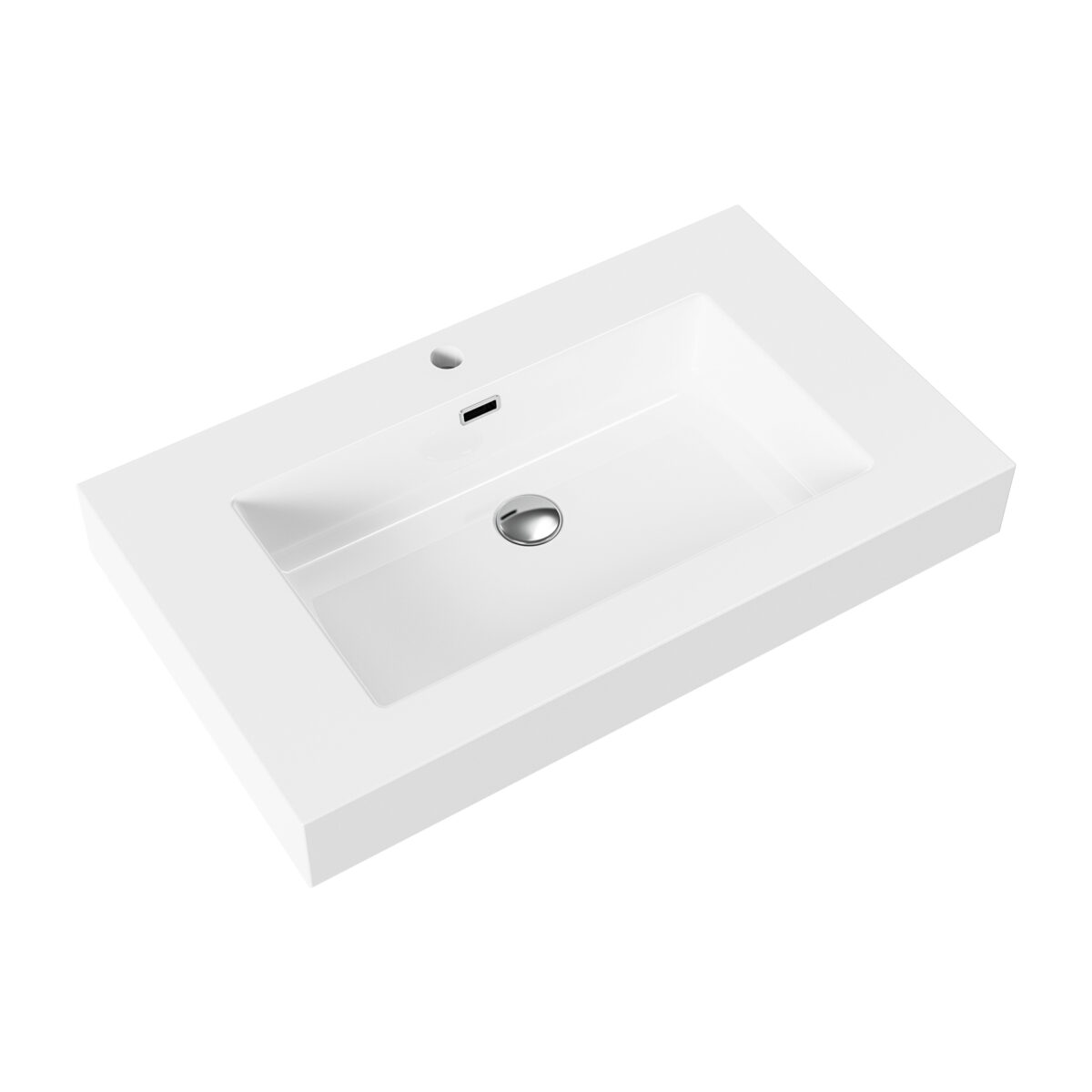 Lavabo Aloni - 1 Vasque - Avec Trop-Plein - 1 Trou Pour Robineterie - Marbre Artificiel - 80x10x46 Cm - Blanc Mat – Image 2