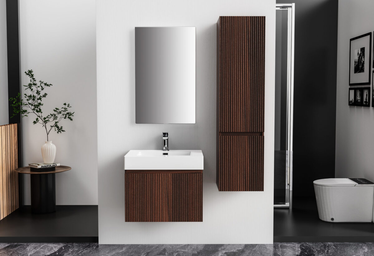 Lavabo Aloni - 1 Vasque - Avec Trop-Plein - 1 Trou Pour Robineterie - Marbre Artificiel - 60x10x46 Cm - Blanc Mat – Image 4