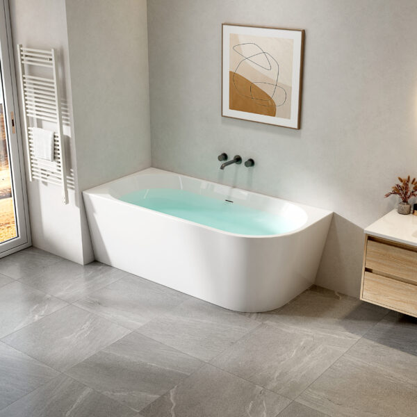 ALONI CORNER BATHTUB - LEFT - WITH DRAINER SET AND CLICK WASTE - ACRYLIC - 170X78X58 CM - GLOSSY WHITE