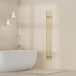 RADIATEUR ÉLECTRIQUE BELRAD - DOUBLE - AVEC THERMOSTAT NUMÉRIQUE PROGRAMMABLE - 120W - Ø2,5CM - 150X16,8X12,7 CM - OR BROSSÉ – Image 2