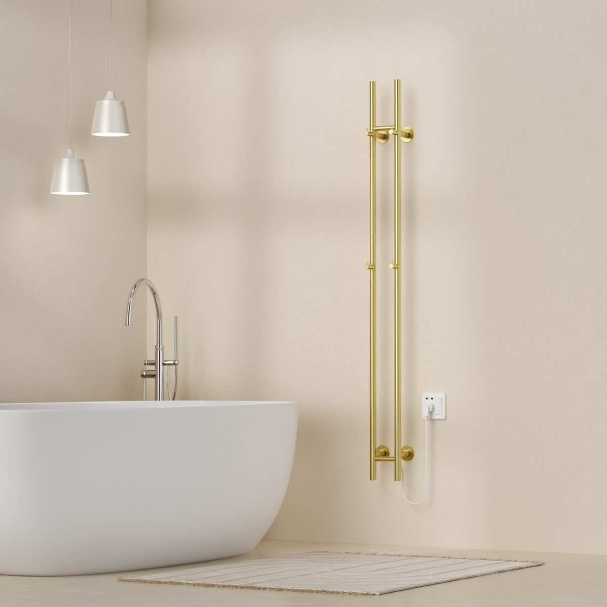 Belrad Rod Towel Dryer - Electric - Double - 120w - Ø2,5cm - 150x16,8x12,7 Cm - Brushed Gold - Image 2