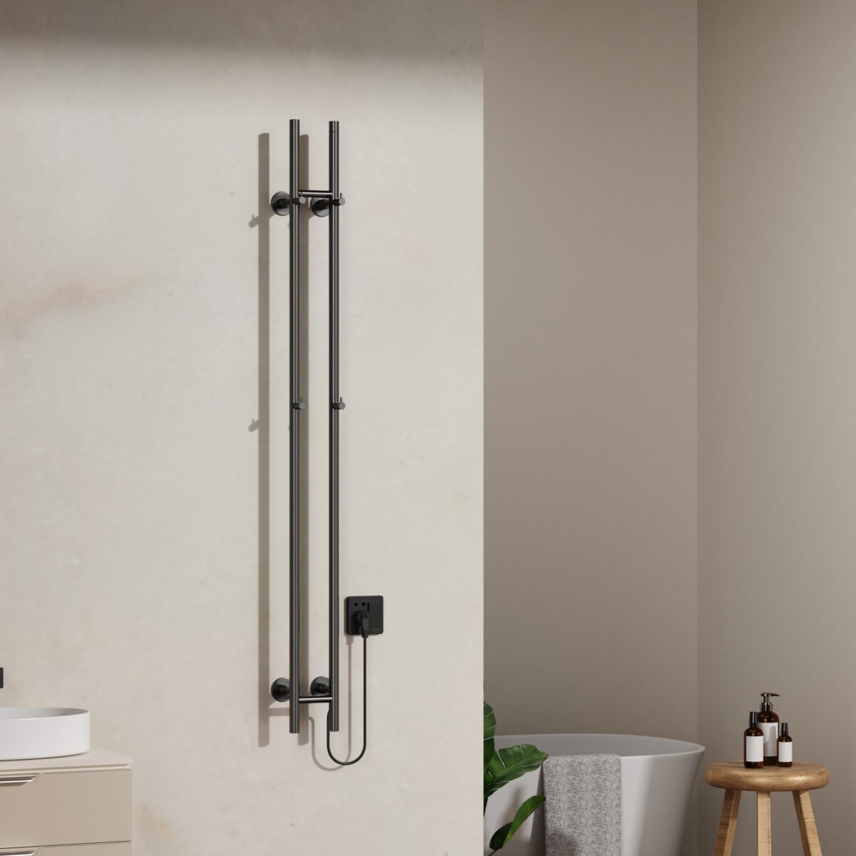 Belrad Rod Towel Dryer - Electric - Double - 120w - Ø2,5cm - 150x16,8x12,7 Cm - Gunmetal - Image 2