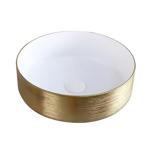 ALONI TURO WASHBASIN WITH TEXTURED SURFACE – COUNTERTOP – WITHOUT OVERFLOW – WITHOUT TAP HOLE – CERAMIC – 36X12.5X36 CM – GOLD/GLOSSY WHITE