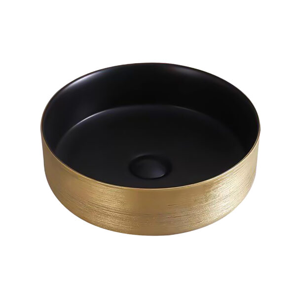 ALONI TURO WASHBASIN WITH TEXTURED SURFACE – COUNTERTOP – WITHOUT OVERFLOW – WITHOUT TAP HOLE – CERAMIC – 36X12.5X36 CM – GOLD/MATT BLACK