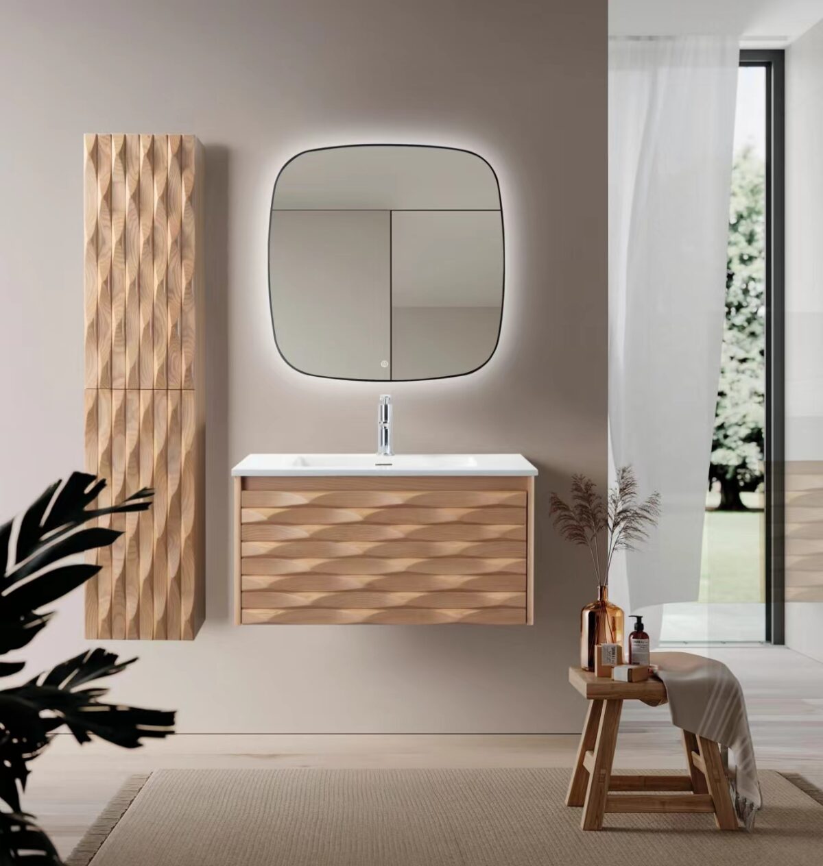 Wonda Square Slim Washbasin - 1 Basin - With Overflow - 1 Tap Hole - Polyresin - 80x1,6x52,5 Cm - Matt White - Image 3