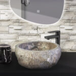 ERODED NATURAL MARBLE WASHBOWL - GREY 30-35x15CM - Image 3