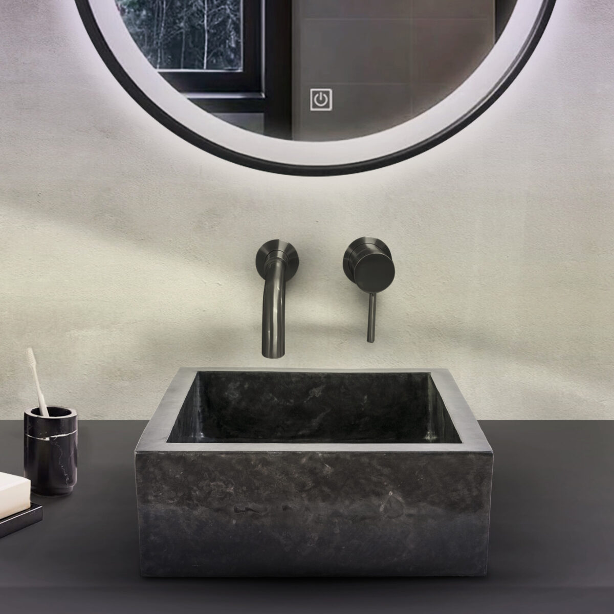 Lavabo Carré À Comptoir Entièrement Poli - Noir 40x40x15cm – Image 3