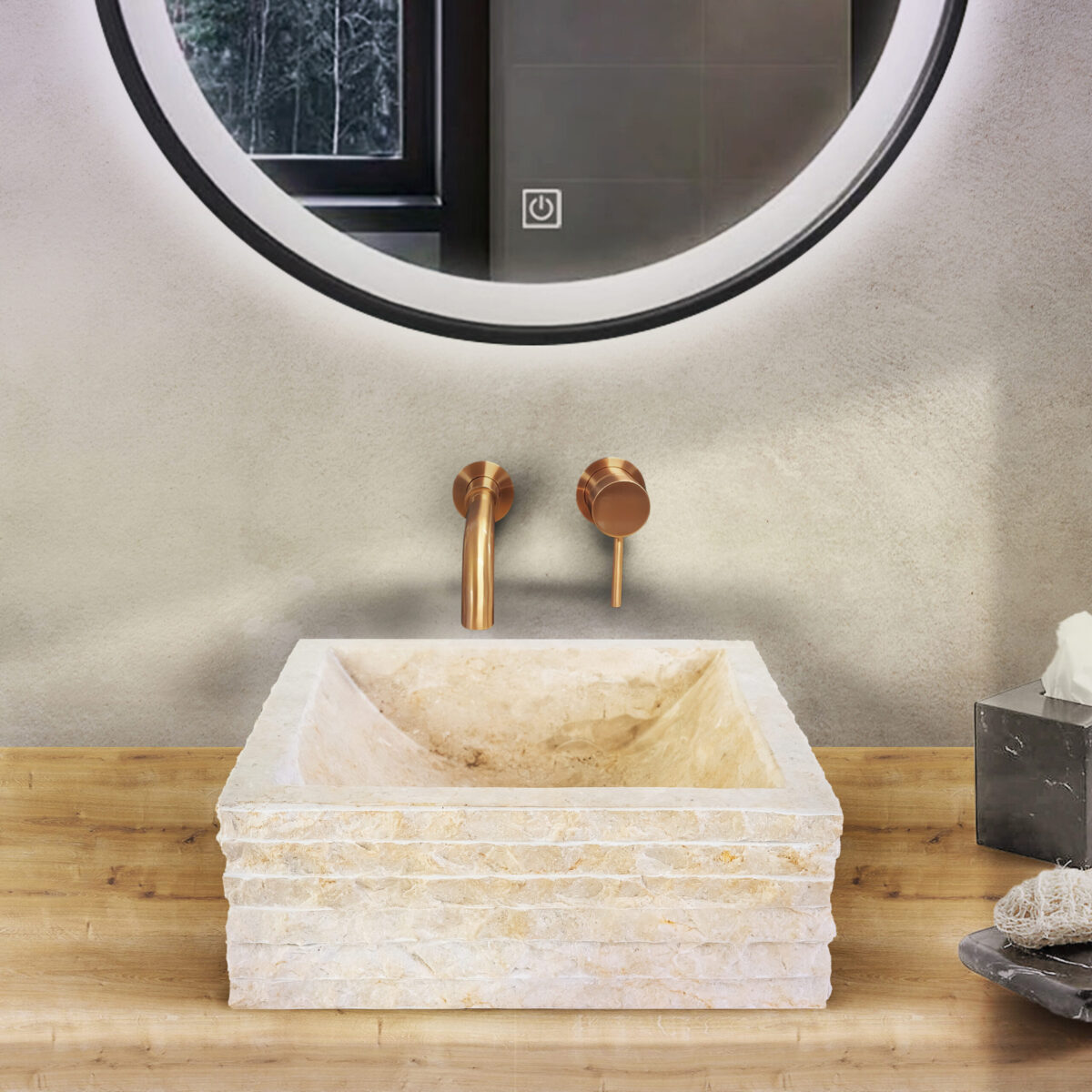 LAVABO CARRÉ ALUR FORME VASQUE - CRÈME 40X40X15CM – Image 3