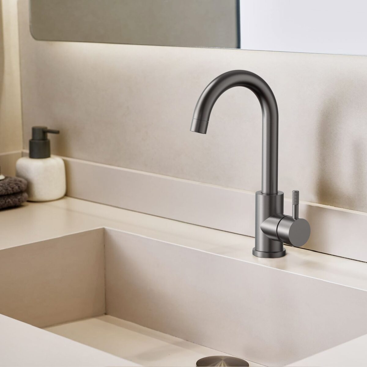 STRIA WASTAFELMENGKRAAN - GEBOGEN UITloop - DRAAIEN - KOUDE START - HANDGREEP MET VERFIJNDE GERIBDE TEXTUUR - ZONDER AFVAL - GUNMETAAL (PVD) - Afbeelding 2