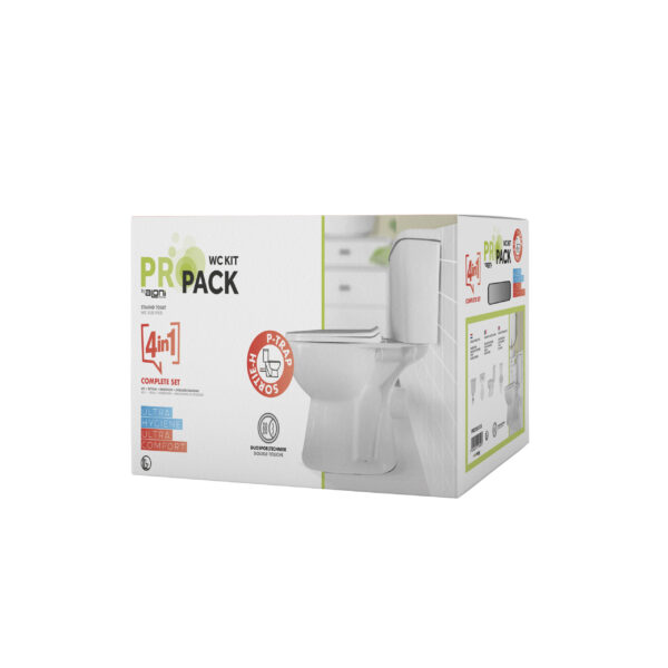 ALONI PRO DUOBLOCK - FLOOR-STANDING TOILET - P-TRAP - WALL OUTLET - WITH CISTERN - FLUSH MECHANISM - DUAL FLUSH - WITH SEAT - SOFTCLOSE - 38X72X67 CM - GLOSSY WHITE