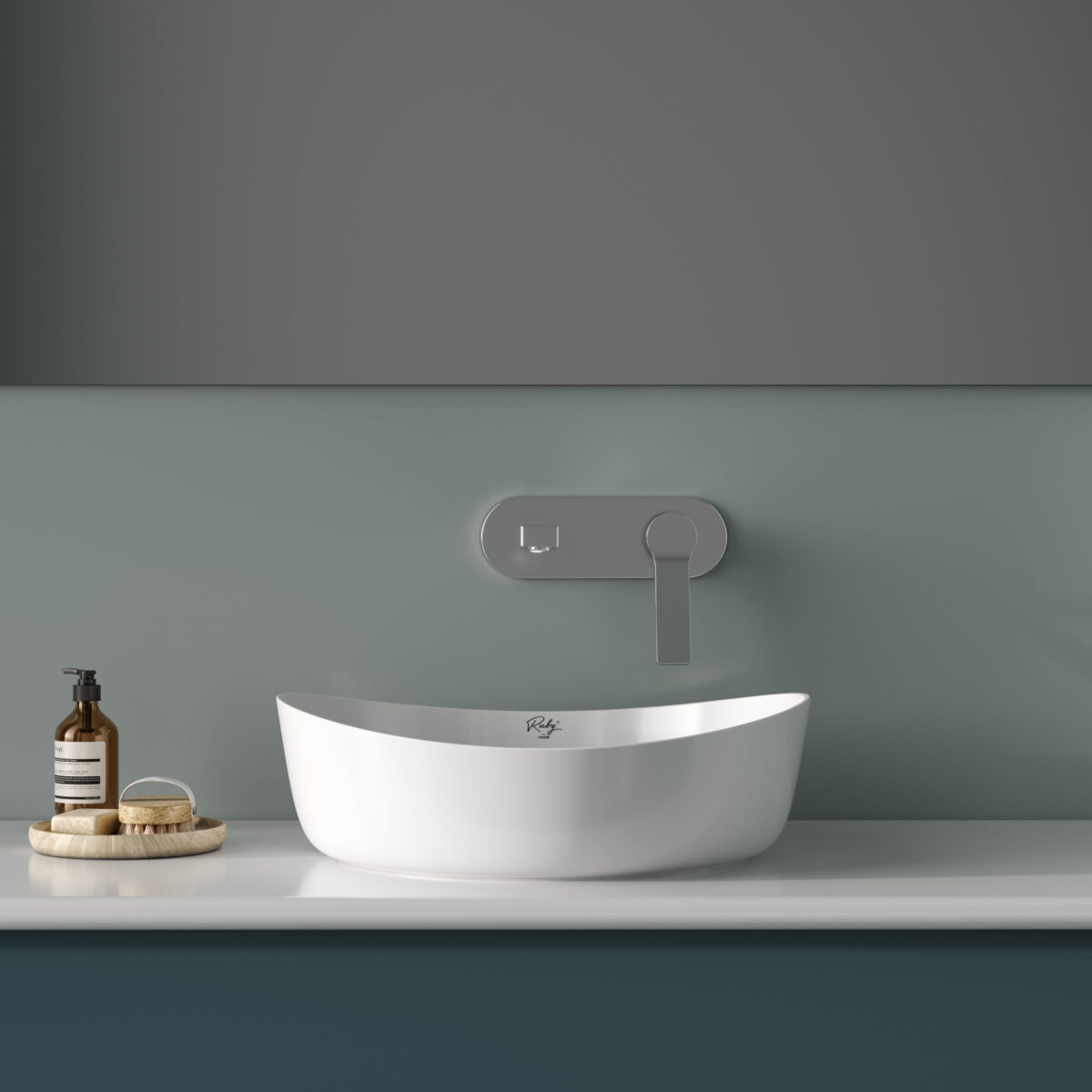 CREAVIT RUBY RB140 WASKOM - AANLAAT - KERAMIEK - ZONDER OVERLOOP - ZONDER KRAANGAT - 40X10X40 CM - GLANZEND WIT - Afbeelding 3