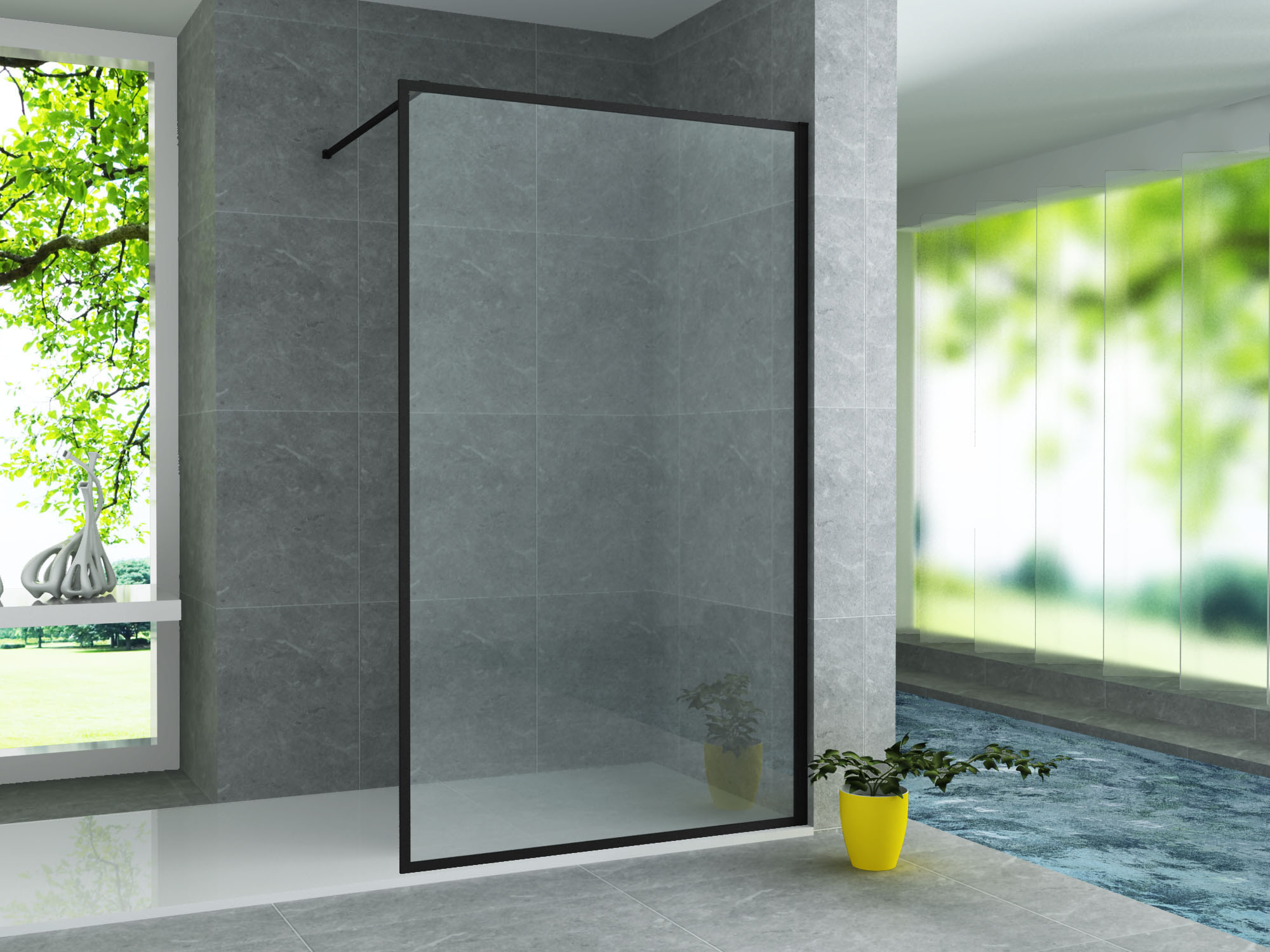RECO80-1.jpg ALONI WALK-IN SHOWER PANEL WITH FRAME 8MM (120X200CM) - MATT BLACK - Image 1