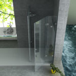 ALONI SHOWER ENCLOSURE WITH PIVOT DOOR, FIXED PANEL AND SIDE PANEL - WITH ANTI-CALCAIRE TREATMENT - REVERSIBLE - 8MM SAFETY GLASS - 90X90X195 CM - CHROME - CLEAR GLASS - Image 2