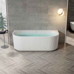 ALONI MUFFLY BACK TO WALL BATHTUB WITH VERTICAL STRIPES - WITH DRAINER SET AND CLICK WASTE - ACRYLIC - 170X80X58 CM - MATT WHITE